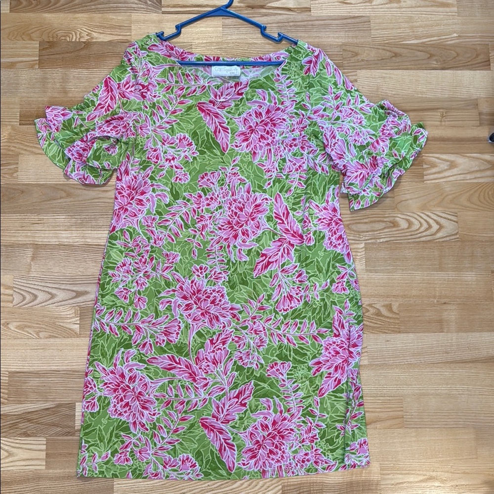Pappagallo Pink and Green Ruffled Sheath Dress